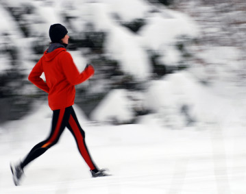 runner with a wintery background